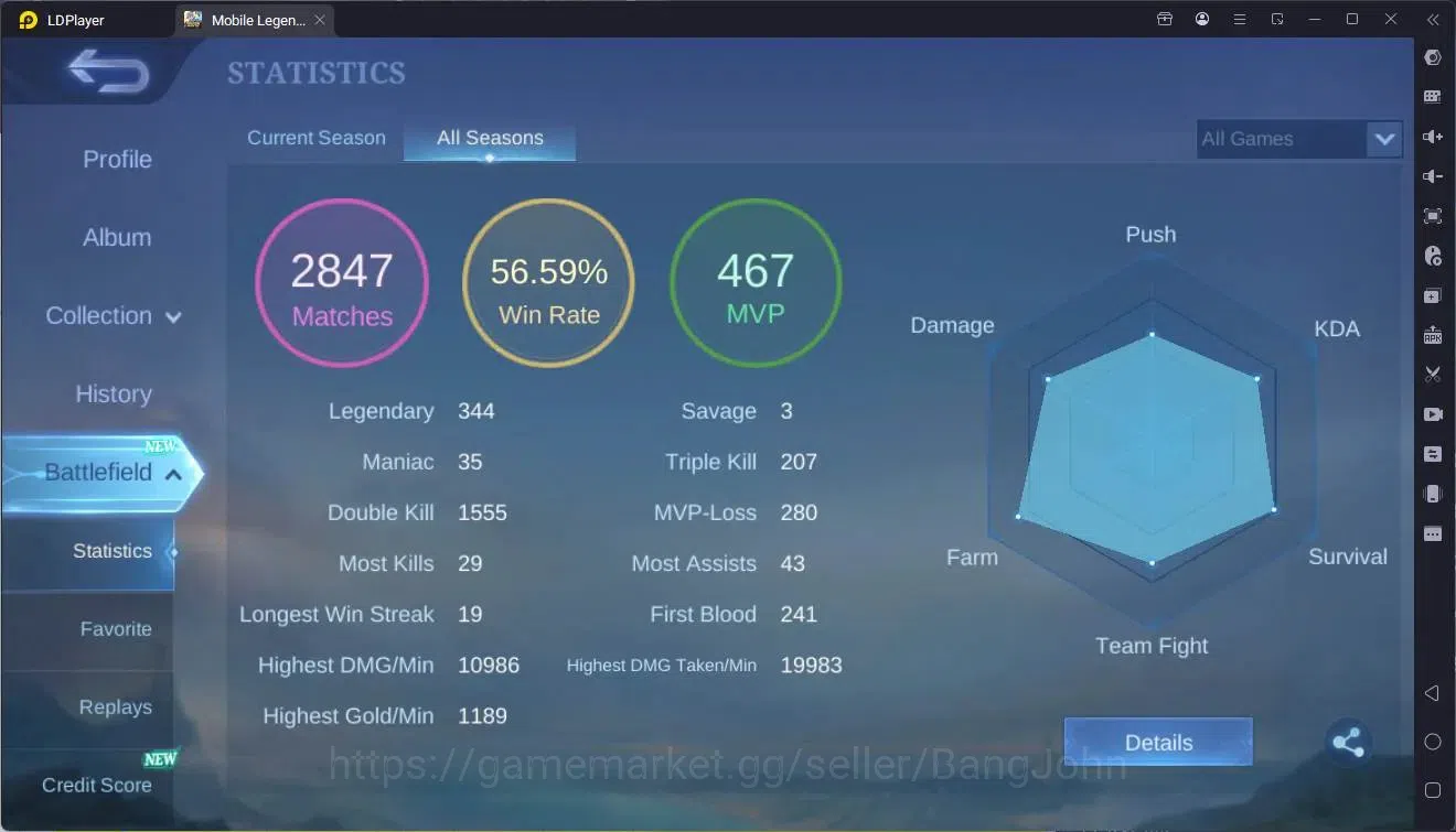 Mobile Legends: Bang Bang Accounts Global|Hero 102|Skin 151|Expert|KOF Karina|Gara|SS image 3