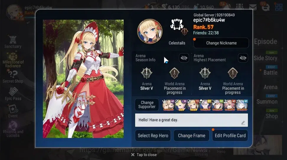 Epic Seven Accounts GLOBAL|UnVerif|6 ML(Rhiana&Luciana,TE Kayron,SB&Se image 2