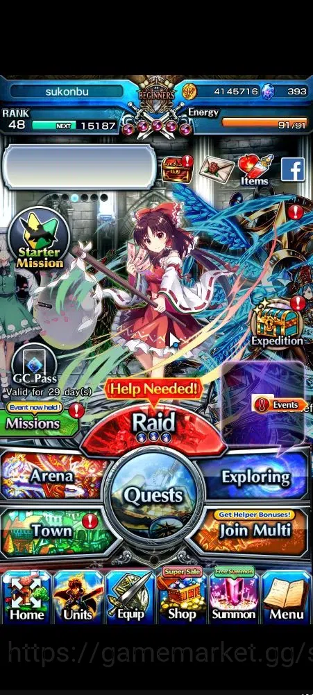 Grand Summoners Accounts Global|393 cc|Rank 48|3 Ascend+1 TW|Reimu Hakurei+ image 1