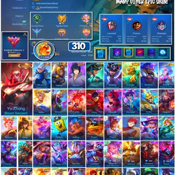 Mobile Legends: Bang Bang Accounts 🔥 #4031 🔥 310 Skins 💎 3 Collector Skins Yu Zhong Blood Serpent + Silvanna Queen Frost