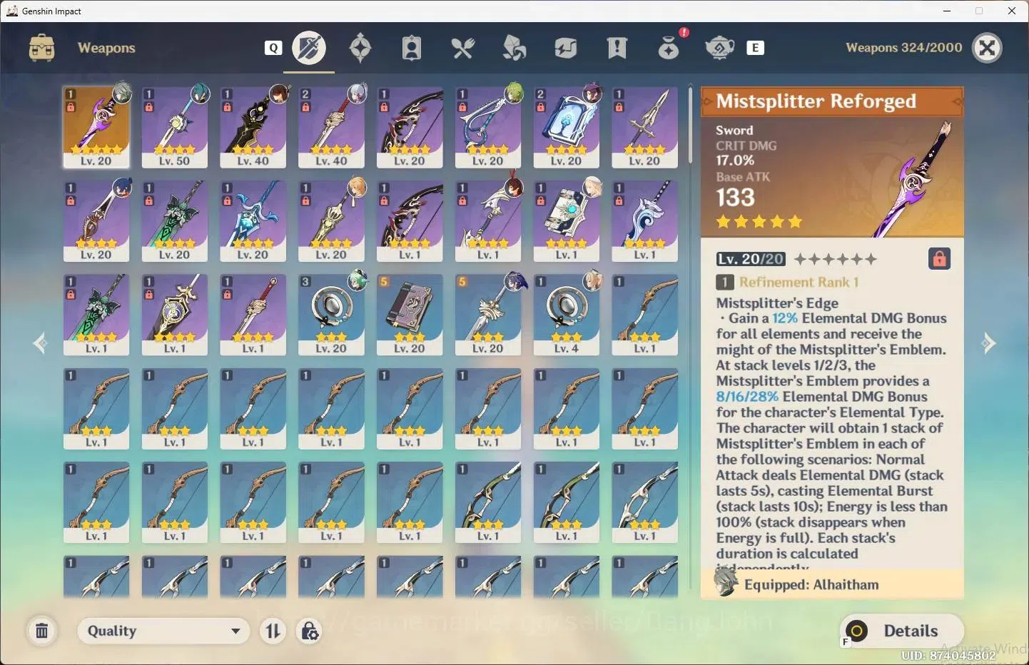 Genshin Impact Accounts Others ASIA |AR 39|3 Limit+2 Charstd|Limit (Alhaitham,Nicole,Ayaka)|MC Male|1 Skin|1 weap B*5 3
