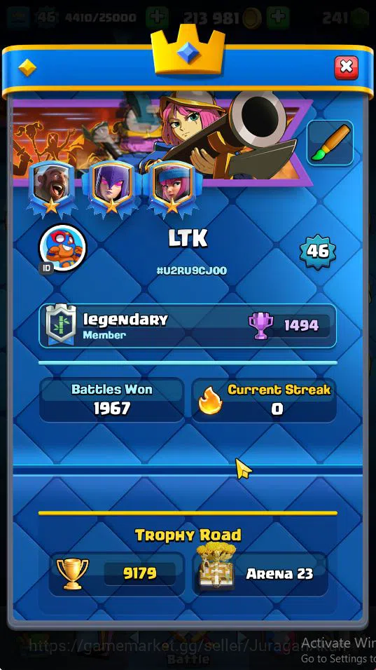 Lvl 46|Trophy 9179|KTL 14|Limited Skin|Card 121| 1 Hero 9 EVO 8 Champ 21 Legendary 33 Epic,30 Rare,29 Common|Take Email(CR1230) Clash Royale Midgame Lvl 46|Trophy 9179|KTL 14|Limited Skin|Card 121| 1 image 1