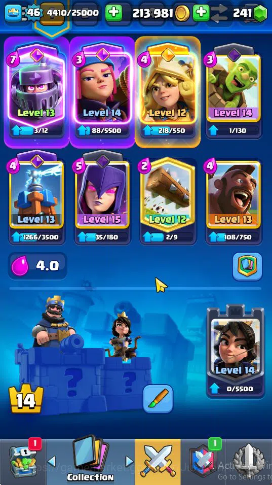 Clash Royale Accounts Midgame Lvl 46|Trophy 9179|KTL 14|Limited Skin|Card 121| 1 Hero 9 EVO 8 Champ 21 Legendary 33 Epic,30 2