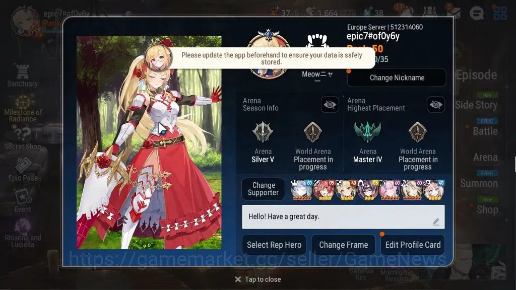 Epic Seven Accounts EUROPE VERIF|12ML(RhianaLuciel,HarSeti,Zio)+SF Sig image 2