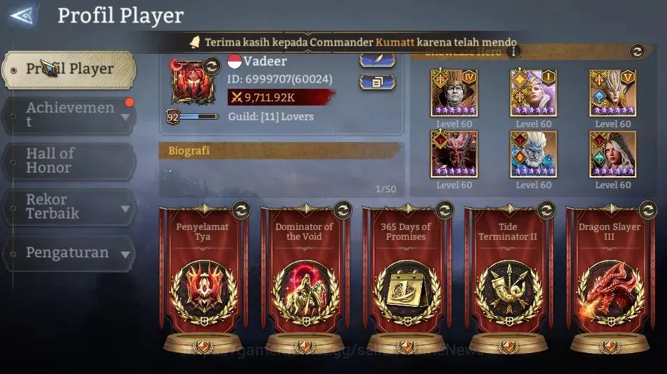Watcher of Realms Accounts GLOBAL 60x|Lv 92|9,7M Power|14 Lord[PraetusA4,Ingr image 2