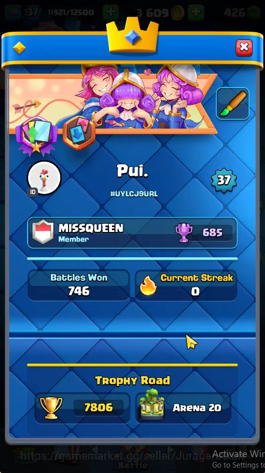 Clash Royale Accounts Midgame Lvl 37|Trophy 7806|KTL 12|Limited Skin|Card 119| 1 Hero 11 EVO 6 Champ 21 Legendary 33 Epic,30 4