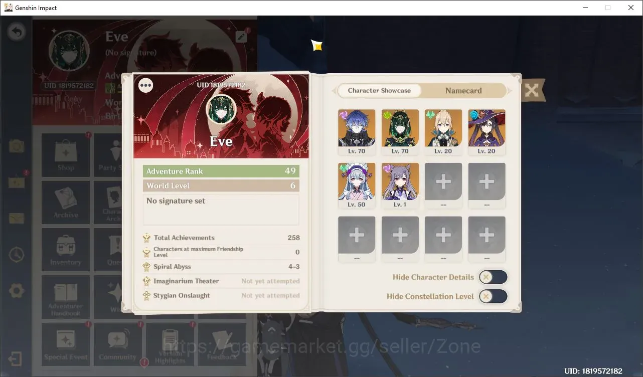 Genshin Impact Accounts Others ASIA|AR 49|2 Limit+4*5 char (Flins + signature,neffer|Super low explore|MC 1