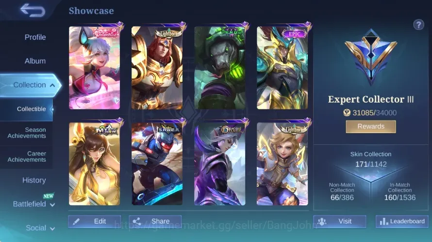 Mobile Legends: Bang Bang Accounts Others Global|Skin 171|Expert|Lightborn Tigreal+Harith,V.E.N.O.M Grock,DragonT Ling,Epic 1