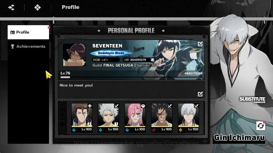 BLEACH: Soul Resonance Accounts NuverseSEA|LV 76|11 SSR[AizenB2,Tosen,UrahB1,Toshi image 1