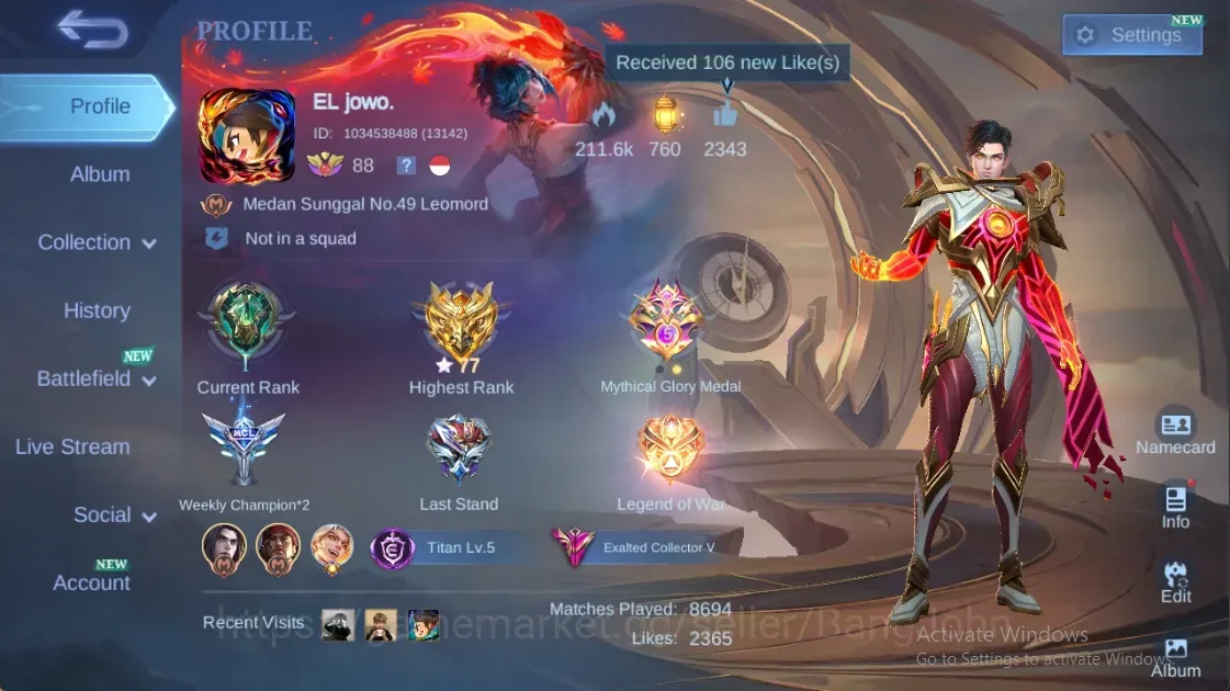 Mobile Legends: Bang Bang Accounts Others Global|325S|Exalted|11.11 Gusion,PRIME Claude Granger,Zodiac Lunox Martis,Sanrio 1