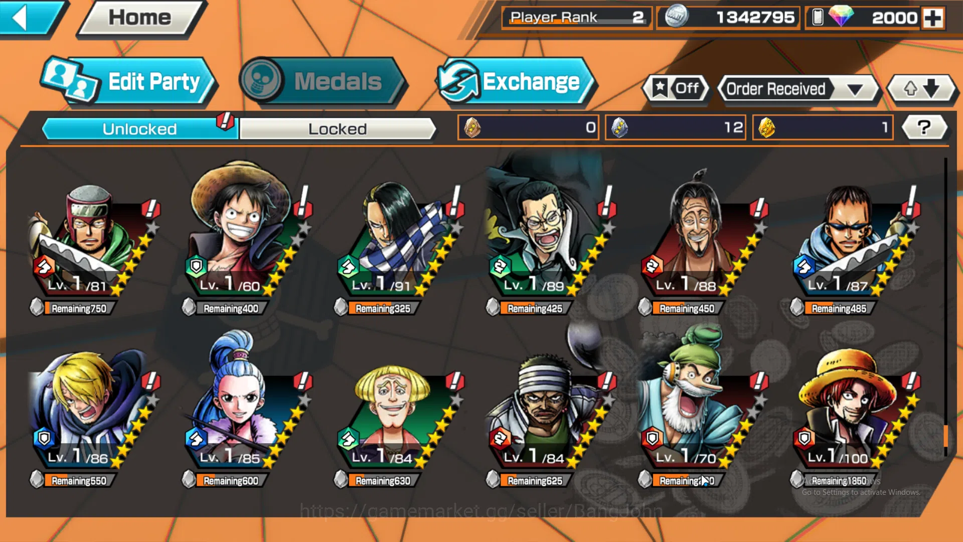 One Piece Bounty Rush Accounts Global | 2 EX | Rank 2 | DivineDeparture Shanks, F image 16