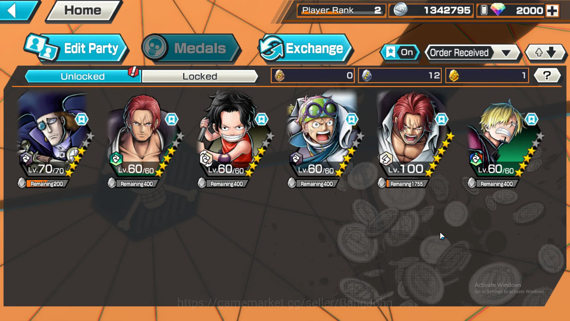 One Piece Bounty Rush Accounts Global | 2 EX | Rank 2 | DivineDeparture Shanks, F image 2