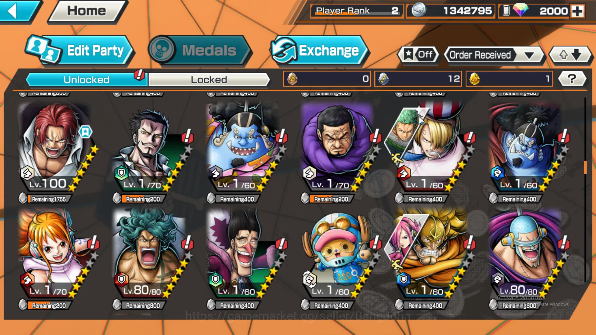 One Piece Bounty Rush Accounts Global | 2 EX | Rank 2 | DivineDeparture Shanks, F image 8