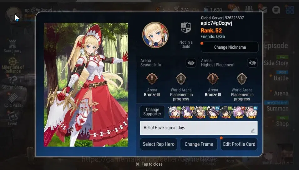Epic Seven Accounts Mid-Tier GLOBAL Unverif|NewEra|8 ML[Harsetti,LW Peira,SSez,DB Senya,Etc]+Setsuka,AS Flan,TA 2