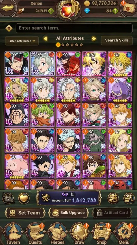 The Seven Deadly Sins: Grand Cross Accounts Endgame Global|1,8M Power|LR: Ban,Elizabeth|UR: Meliodas(4/6),Mersca,Etc|Full 1