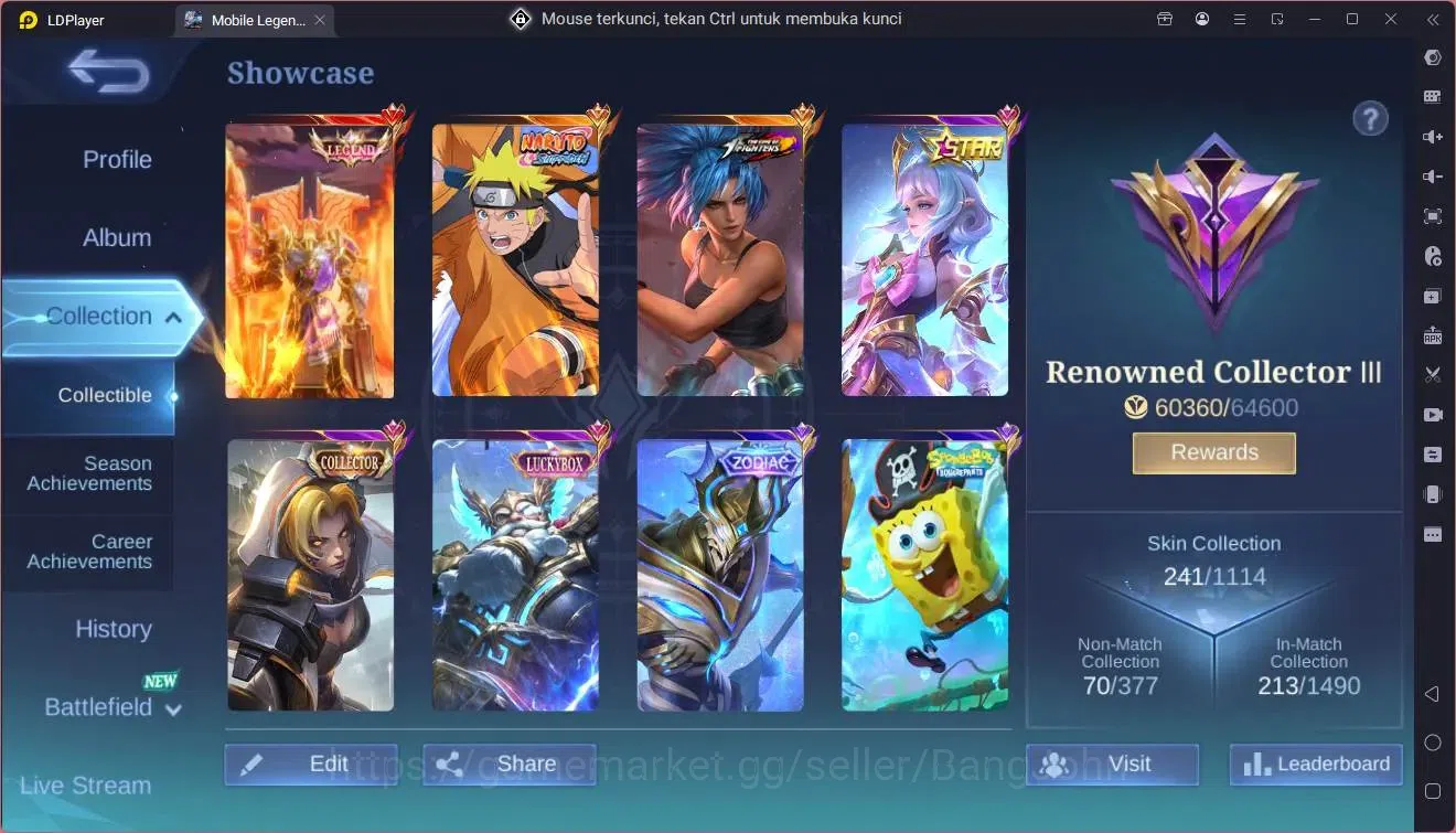 Mobile Legends: Bang Bang Accounts Collector Global |Hero 120|Skin 241|Renowned|Legend Johnson|Naruto Lukas|KOF 2