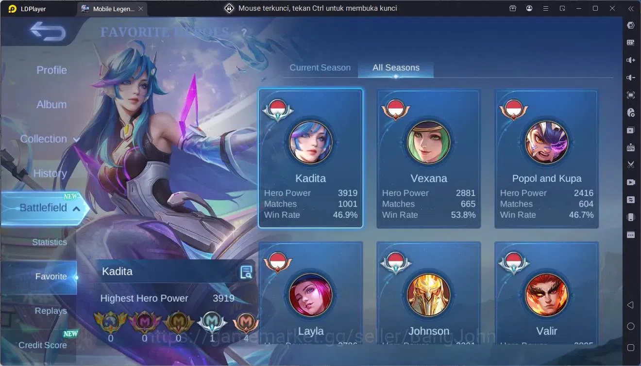 Mobile Legends: Bang Bang Accounts Collector Global |Hero 120|Skin 241|Renowned|Legend Johnson|Naruto Lukas|KOF 4