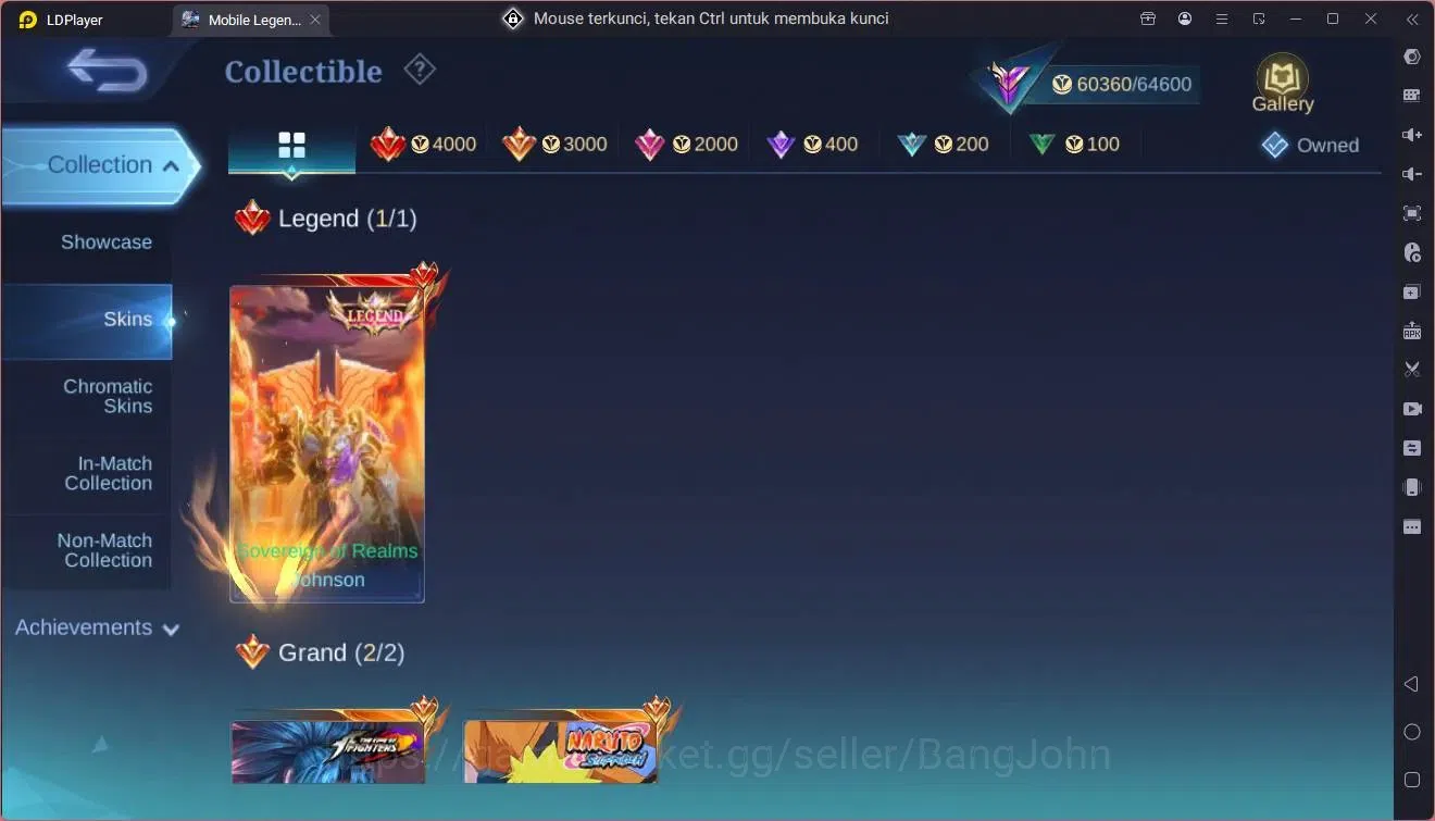 Mobile Legends: Bang Bang Accounts Collector Global |Hero 120|Skin 241|Renowned|Legend Johnson|Naruto Lukas|KOF 7