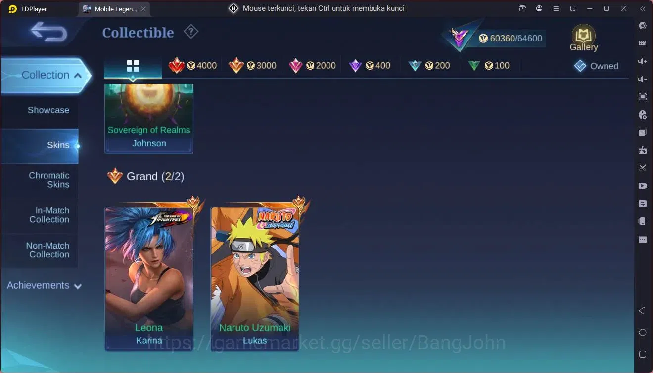 Mobile Legends: Bang Bang Accounts Collector Global |Hero 120|Skin 241|Renowned|Legend Johnson|Naruto Lukas|KOF 9