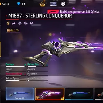 Free Fire Accounts Indonesia | 3 EVO (M1887 Sterling Conqueror Lv.5, AUG Lv.4, MP5 Lv.4)| 2 M1887 Skins | Dancing Panda Bp