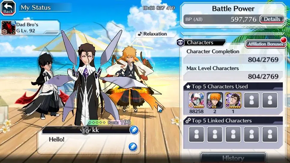 Bleach: Brave Souls Accounts High-End [GLOBAL]40K Orb|TYBW26 Gisele,10th Anniv Ichigo,SwimSuit26 Gisele,New Renewd 3