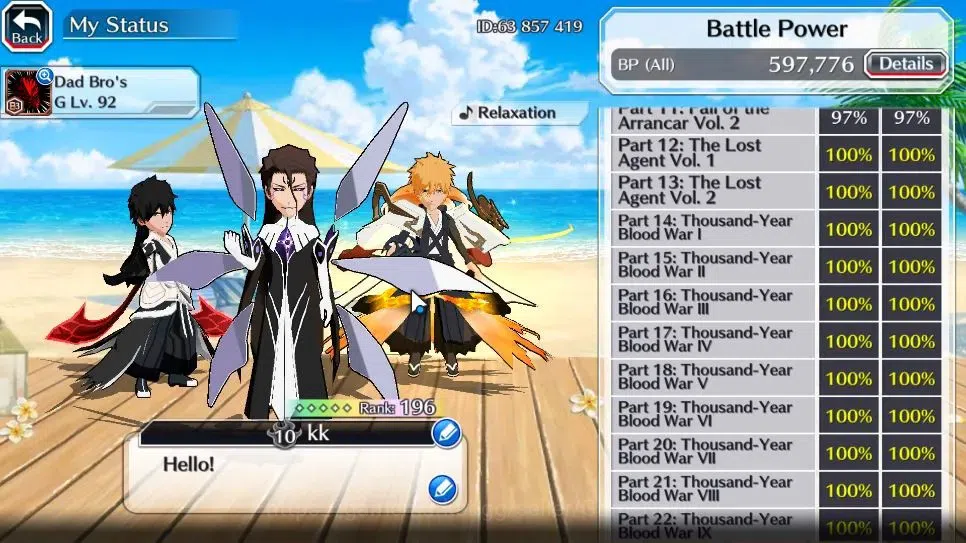 Bleach: Brave Souls Accounts High-End [GLOBAL]40K Orb|TYBW26 Gisele,10th Anniv Ichigo,SwimSuit26 Gisele,New Renewd 5