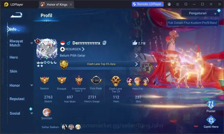 Honor of Kings Accounts Global | 112H 237S | 6 Legend, 3 LNY Di Renjie Yin image 2