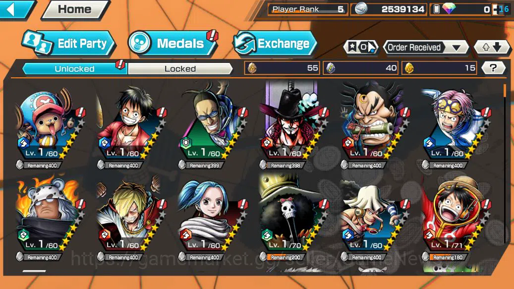 One Piece Bounty Rush Accounts Starter Global|5 EX | TFE D.Teach,T5E ST.Jaygarcia,Hunger Charlotte Linlin,Legendary 5