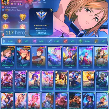 Mobile Legends: Bang Bang Accounts Rare Skin HERO 117 SKIN 189 | EMBLEM ALL MAX| JJK YIN | JJK MELISA | VALE GARA| EPIC