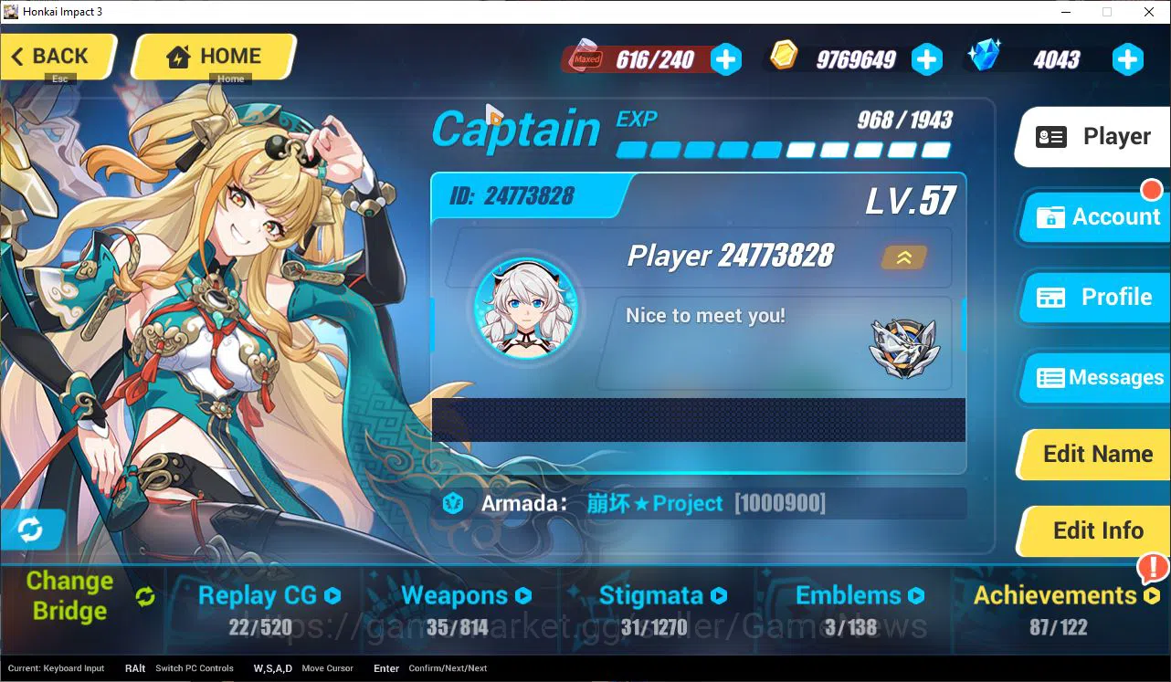 Honkai Impact 3rd Accounts Mid-Game SEA Lv 57|4K Cryst|2 Fullset (Kiana Badum Fiery,Theresa Lunar Vow), Songque Jovial 6