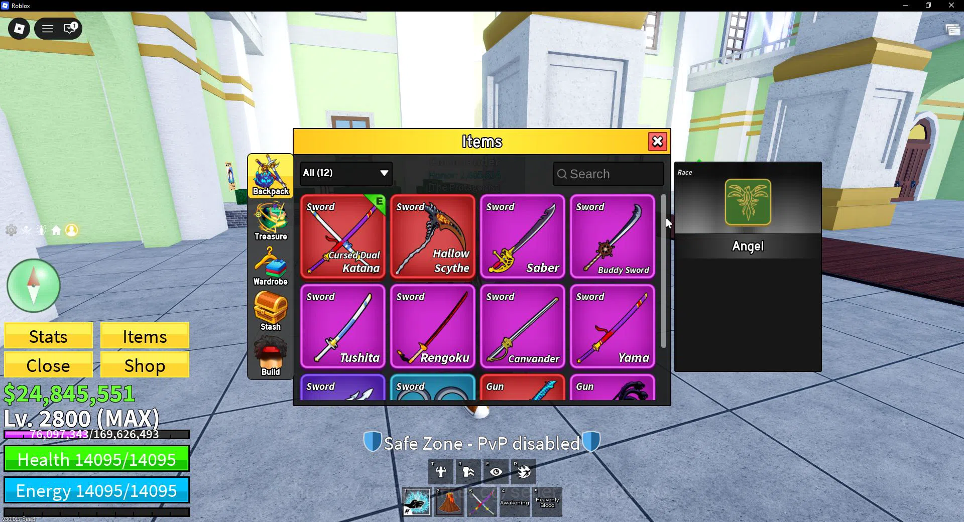 Roblox Accounts Blox Fruit|Lv 2800| Angel V4| 3 Myth WP (CDKatana,HScythe,SGuitar) + 3 Myth Fruits (Shadow,Gas,Gravity 2