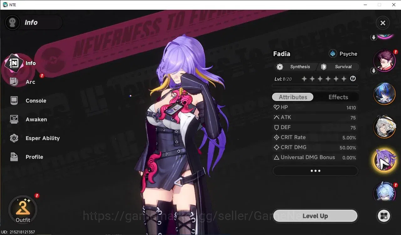 Neverness to Everness Accounts Global EUROPE HL 3| 3 SSR [Daffodill+Sign, Hathor, Fadia]| 5 SR [Adler,Haniel] |Male MC|Log 4