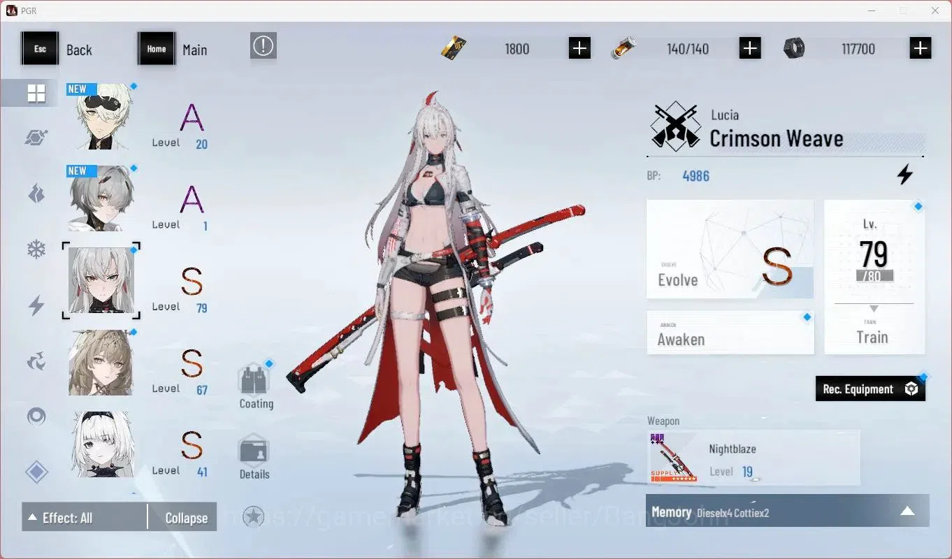 Punishing: Gray Raven Accounts Starter ASIA |L41|S Lucia Crimson Weave L79 + Sign,S Bianca Crepuscule L67,S No.21 Feral 3