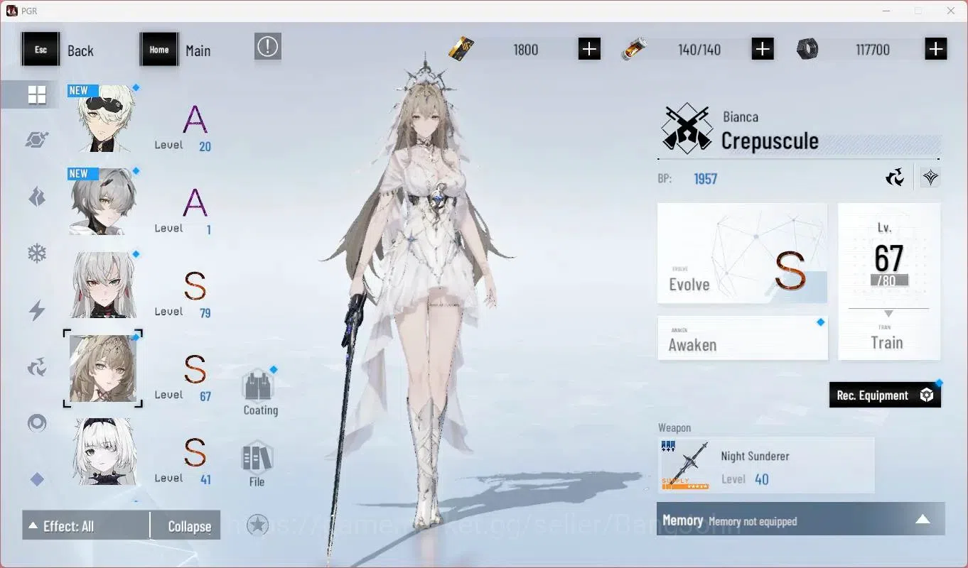 Punishing: Gray Raven Accounts Starter ASIA |L41|S Lucia Crimson Weave L79 + Sign,S Bianca Crepuscule L67,S No.21 Feral 4