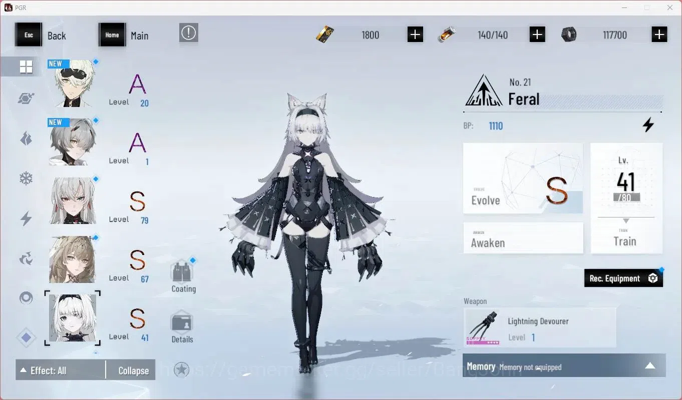 Punishing: Gray Raven Accounts Starter ASIA |L41|S Lucia Crimson Weave L79 + Sign,S Bianca Crepuscule L67,S No.21 Feral 5
