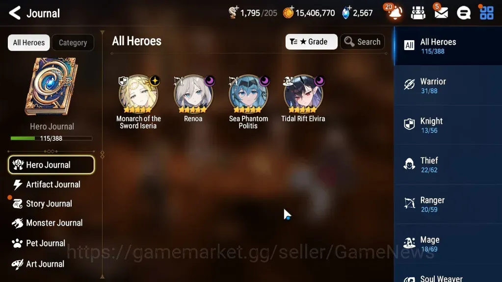 Epic Seven Accounts High-End GLOBAL UnVerif|NewEra|4 ML (TR Elvira,MS Iseria,Renoa,SP Politis)+Haru,A Ludwig,Cermia,Etc|52K 1