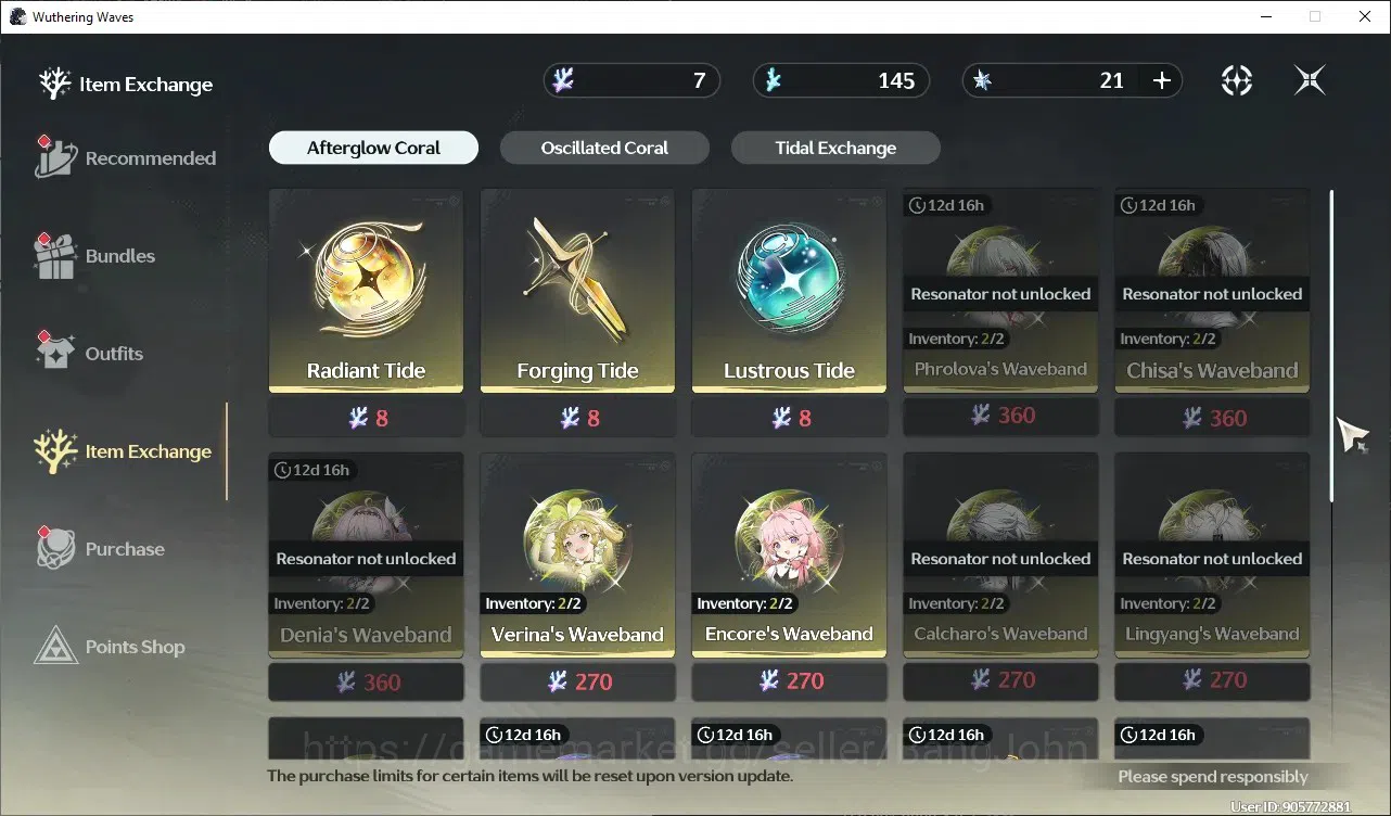 Wuthering Waves Accounts Starter SEA|UL 20 | Rank 1 | Starter | 4 Limit | Lynae L40, Sigrika, Encore, Denia | 8 Radiant 4