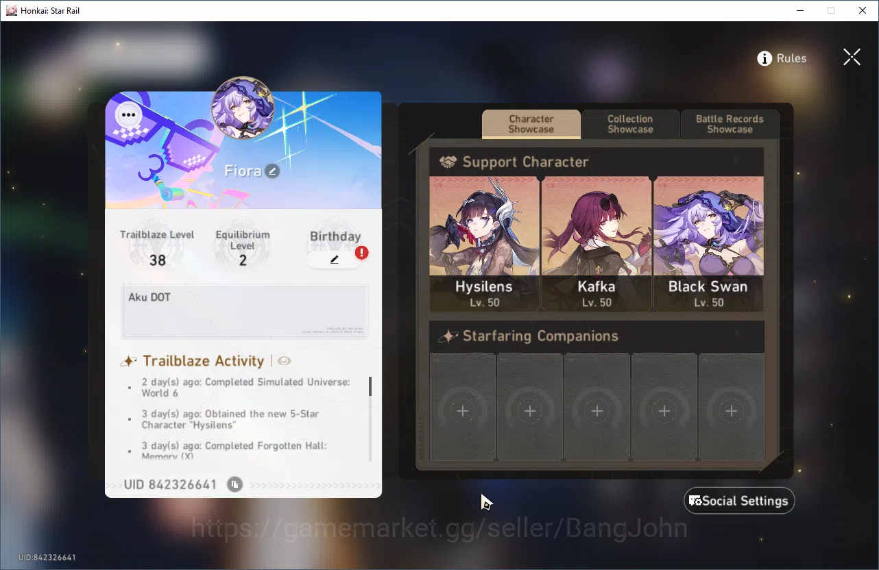 Honkai Star Rail Accounts ASIA | TL 38 | DoT team | kafka, hysilens, black s image 2