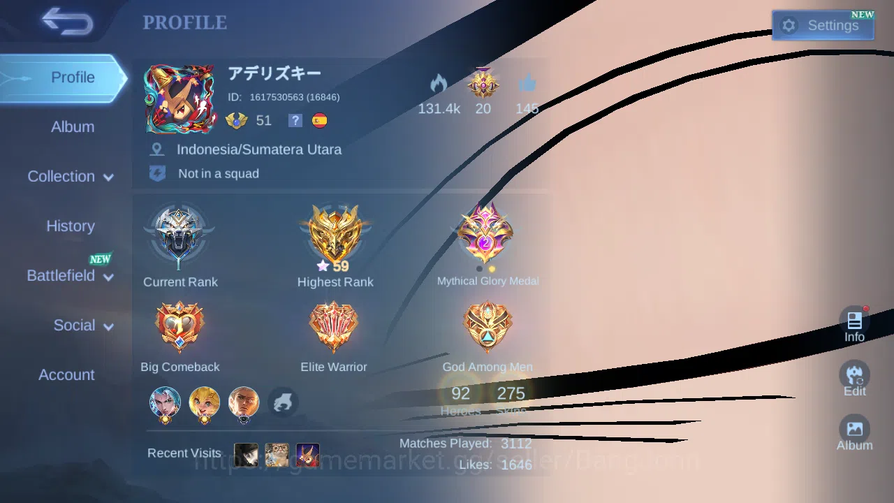 Mobile Legends: Bang Bang Accounts Hero 92 | Skin 275 | Glory | HXH Julian | Naruto S image 1