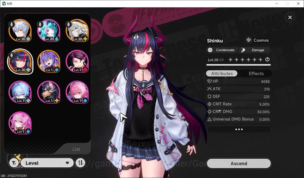 Neverness to Everness Accounts GLOBAL NA|HL 8|TL 1| 3 S-Class 1 Limited Shinku+Outfit|Overcast Glider|2 S-Class Select 1