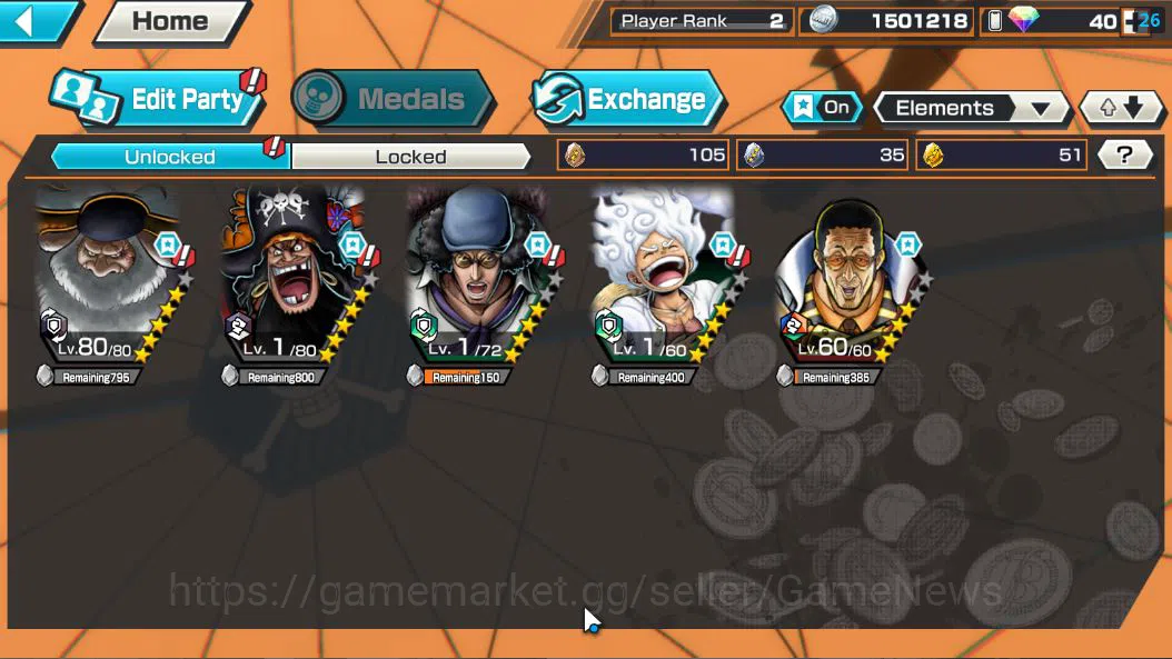One Piece Bounty Rush Accounts Global|5 EX|BP Kuzan,AMS [Borsalino],5Elder St.Sat image 3