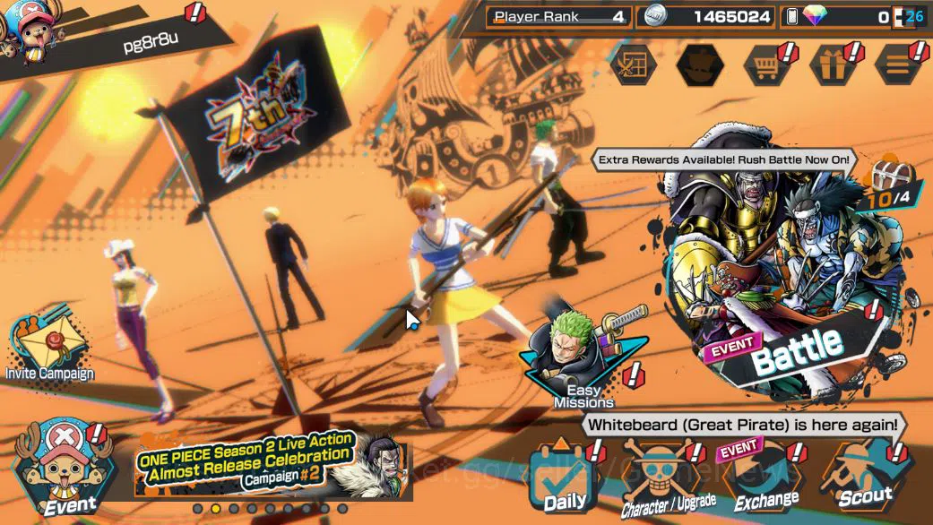 Global|4 EX|TFE Marshal D Teach,RO Roronoa Zoro,AMS Borsalino,BP Kuzan|Rank 4|Log Bandai|CheckSS(OPBR1893) One Piece Bounty Rush Starter Global|4 EX|TFE Marshal D Teach,RO Roronoa Zoro,AM image 1