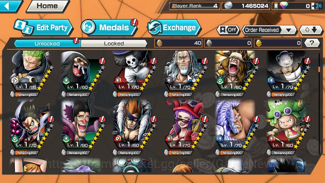 One Piece Bounty Rush Accounts Starter Global|4 EX|TFE Marshal D Teach,RO Roronoa Zoro,AMS Borsalino,BP Kuzan|Rank 4|Log 7