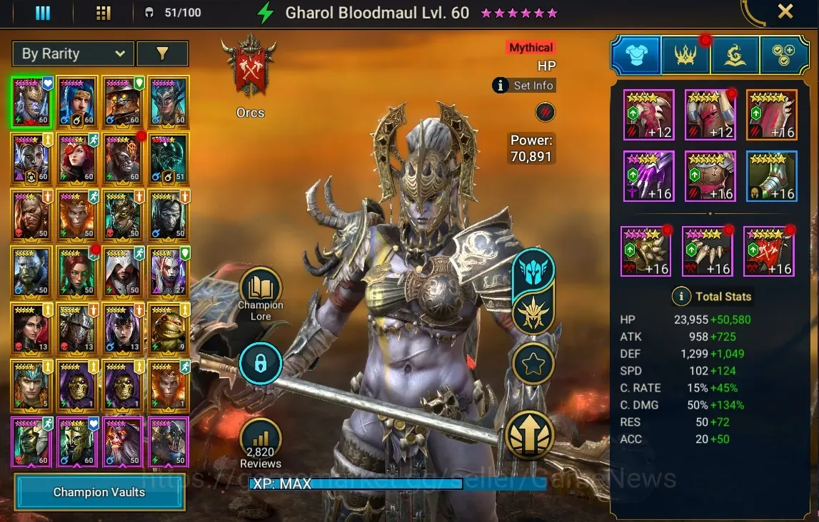 Raid: Shadow Legends Accounts Mid-Game Lv 49|1,1M PWR|1 Mythic(Gharol)+23 Legend(Ninja,The 1