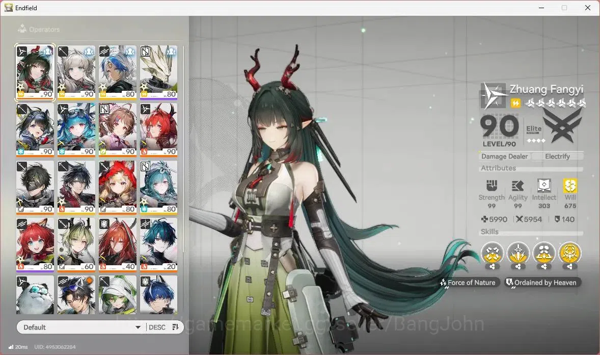 Arknights: Endfield Accounts Asia | Lv 60 | 4 Limit+5 Charstd|(Z.Fangyi P5, Tangtang, Laevatain)+Sign, Rossi |8430 3