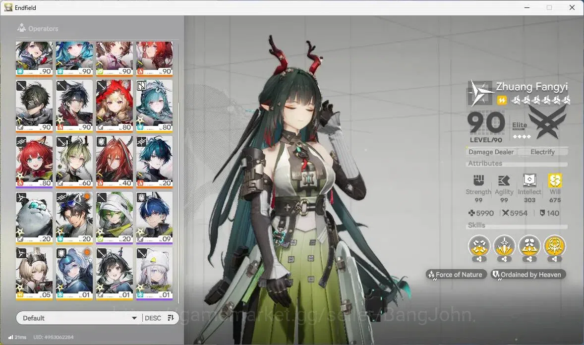 Arknights: Endfield Accounts Asia | Lv 60 | 4 Limit+5 Charstd|(Z.Fangyi P5, Tangtang, Laevatain)+Sign, Rossi |8430 4
