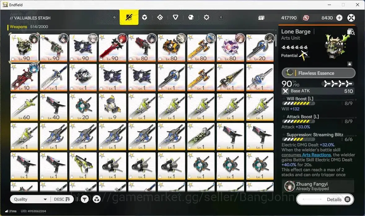 Arknights: Endfield Accounts Asia | Lv 60 | 4 Limit+5 Charstd|(Z.Fangyi P5, Tangtang, Laevatain)+Sign, Rossi |8430 9