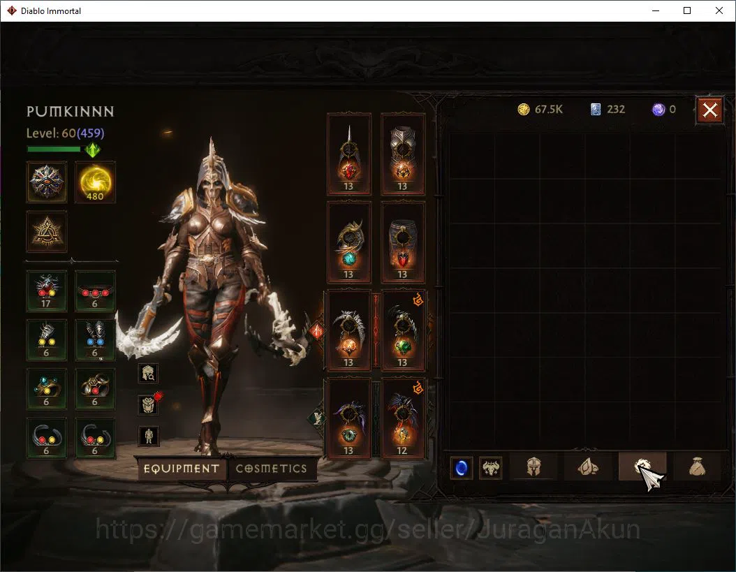 Diablo Immortal Accounts High-End SEA - Izual |Lv60 (459)Demon Huntert|33K CR|Reso 480 |Inferno I|Paragon Maledictor||Hell 11