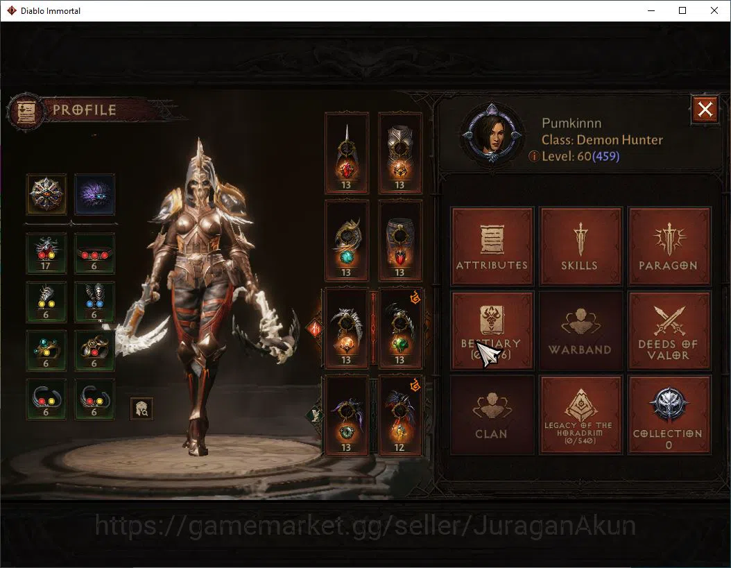 Diablo Immortal Accounts High-End SEA - Izual |Lv60 (459)Demon Huntert|33K CR|Reso 480 |Inferno I|Paragon Maledictor||Hell 3