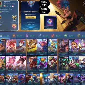 Mobile Legends: Bang Bang Accounts Smurf BEST OFFER | HERO 133 | SKIN 204 | KARINA KOF | FANNY P.ACE | VALE NARUTO | FRANCO